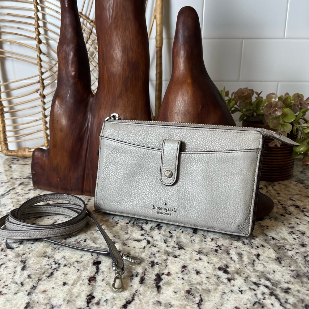 kate spade Silver Pebbled Leather Crossbody Wallet